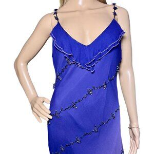 NWT- Vintage Y2K Violet Ombré 100% Silk Beaded Bias Cut Asymmetrical Slip Dress